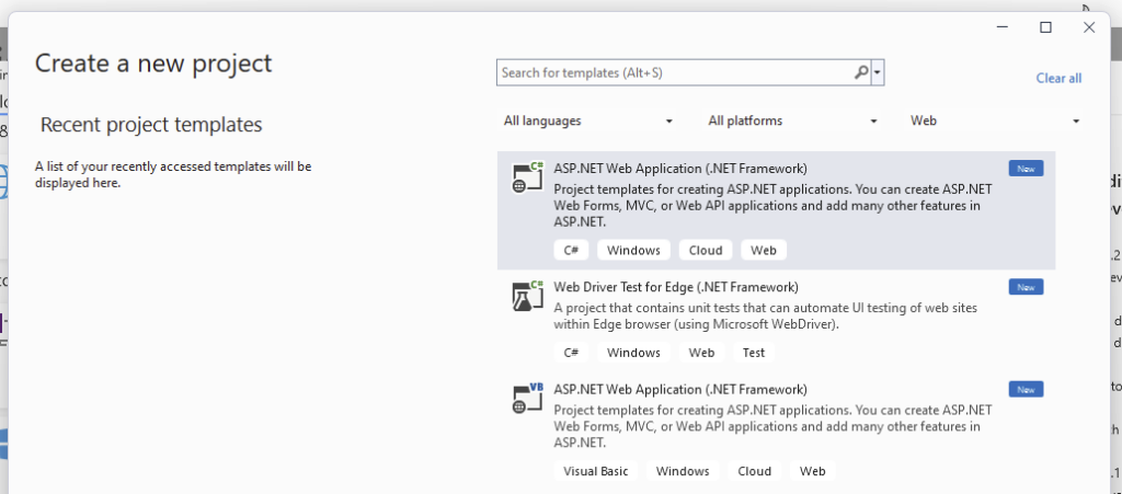 Create ASP.NET Web Applications based on .NET Framework