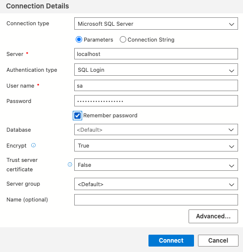 Connecting to SQL Edge in our container