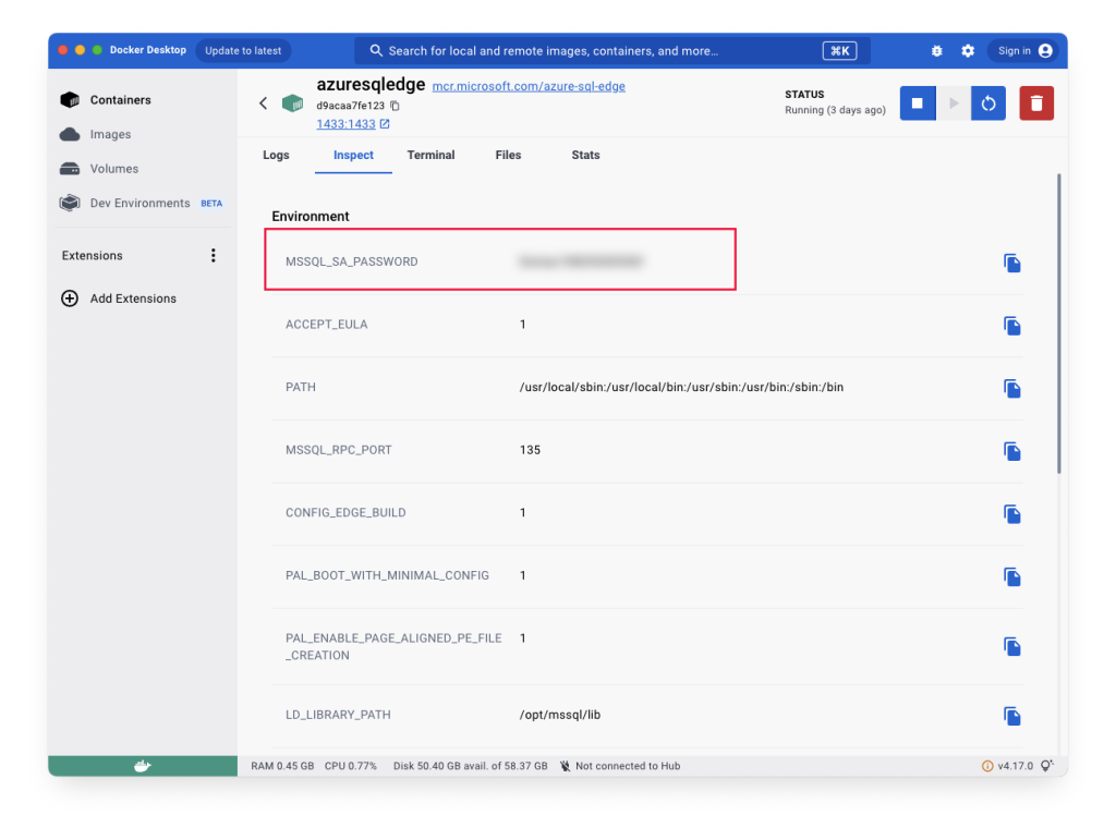 Docker Variables for the Azure SQL Edge Container