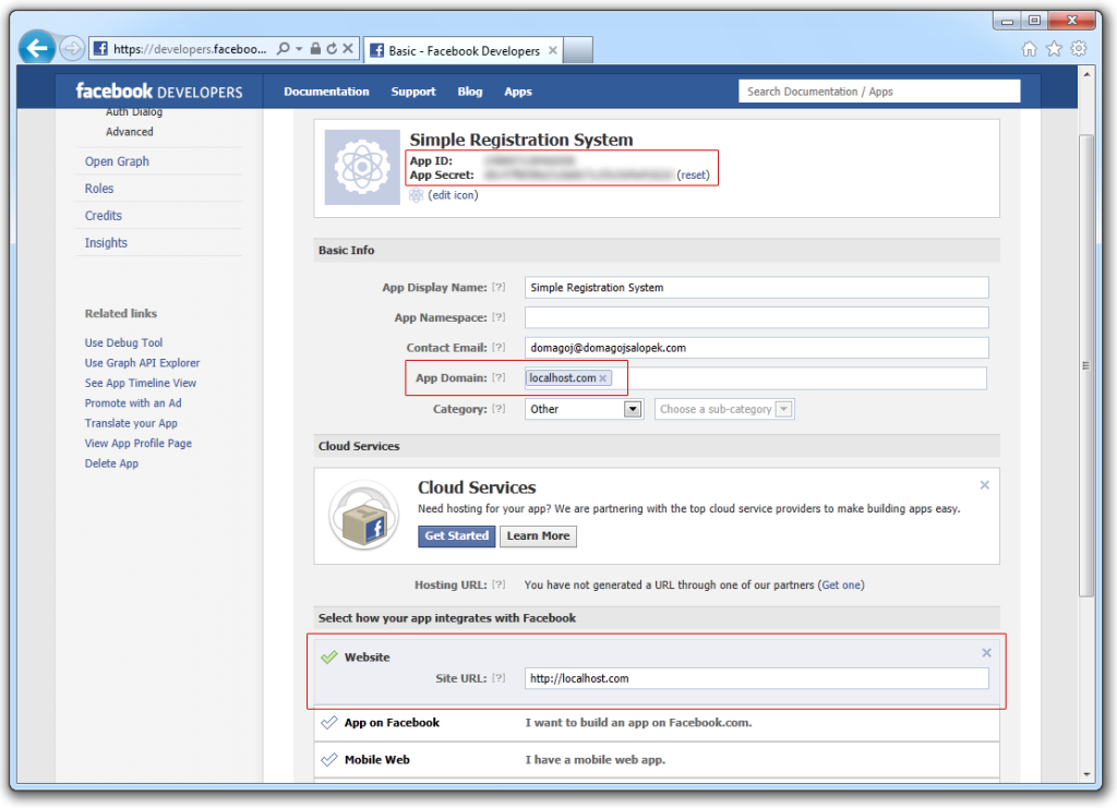 Creating an App on Facebook