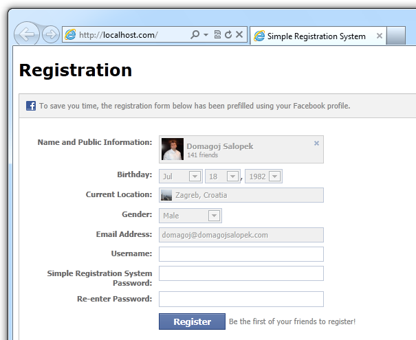 FB Registration Form