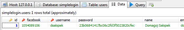User info in DB