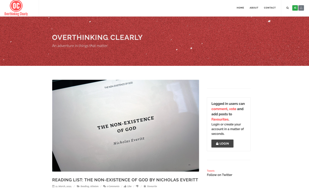 Screenshot of Overthinking Clearly in late 2022.