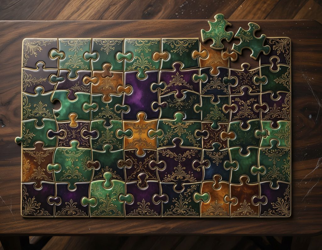 A completed jigsaw in which every piece is the same shape.